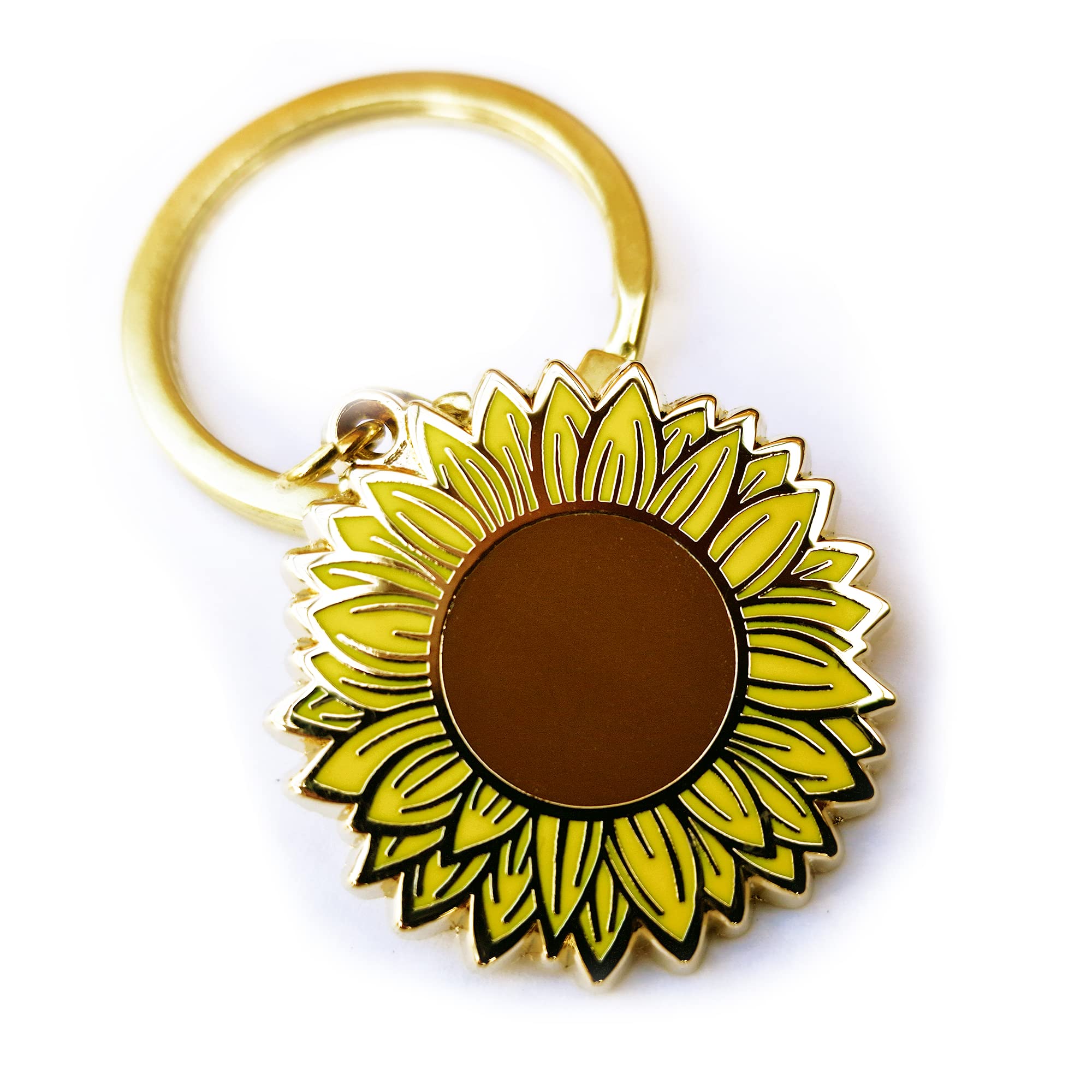 Mystery Pins Metal Sunflower Keyring Enamel with 4 Keychain Link and Split Ring