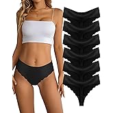 Dawnrole Seamless Thongs for Women Mid Waist Thong No Show Underwear Breathable Stretch Wave Edge Panties 6 Pack