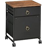 HOOBRO File Cabinet, 2-Drawer Vertical Mobile Office Cabinet, Rolling Printer Stand, for A4/Letter Size Files, Nonwovens Drawer, for Home Office, Rustic Brown and Black BFK21WJ01