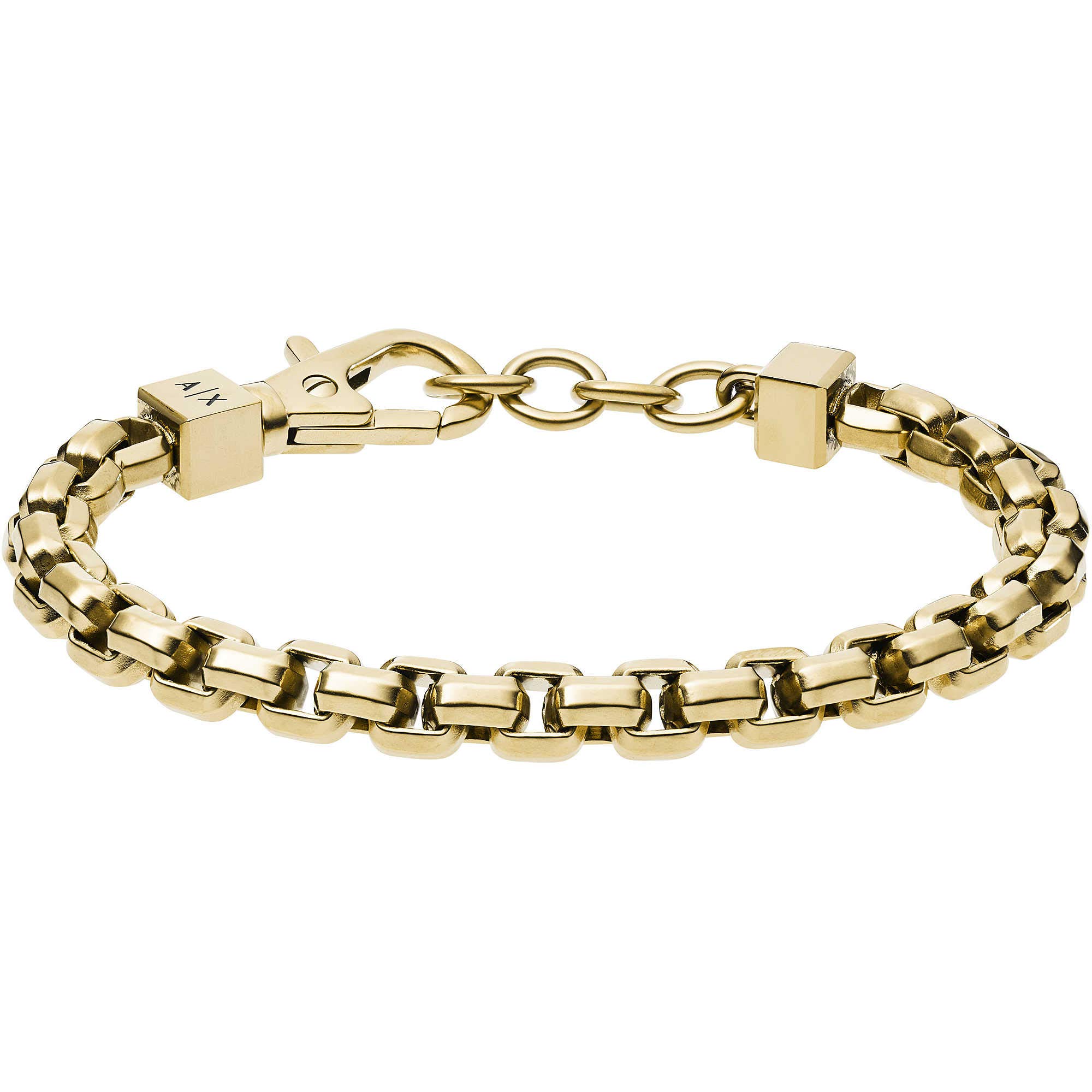 Armani Exchange Bracelet for Men -, Inner length: 185-205mm / Size chain link: 8x8x4mm Gold Stainless Steel Bracelet, AXG0046710