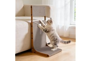 L Shaped Cat Scratcher, 64CM Vertical Cat Scratching Pad with Interactive Ball Toy, Durable Corrugated Cardboard Cat Scratche