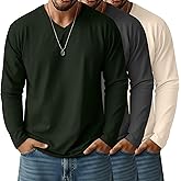 Ficerd 3 Pack Big and Tall Shirts for Men V Neck Cotton Long Sleeve Tee L-7XL Casual Loose Tops Oversized Basic T Shirts