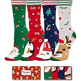 HAPPYPOP Christmas Socks for Kids - Secret Santa Gifts Holiday Sock for Teen Boy Girl 4 Pack