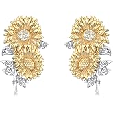LWXIE Diamond Sunflower Earrings for Women 925 Sterling Silver You Are My Sunshine Sunflower Stud Earrings with Lab Grown Diamond Gifts for Birthday