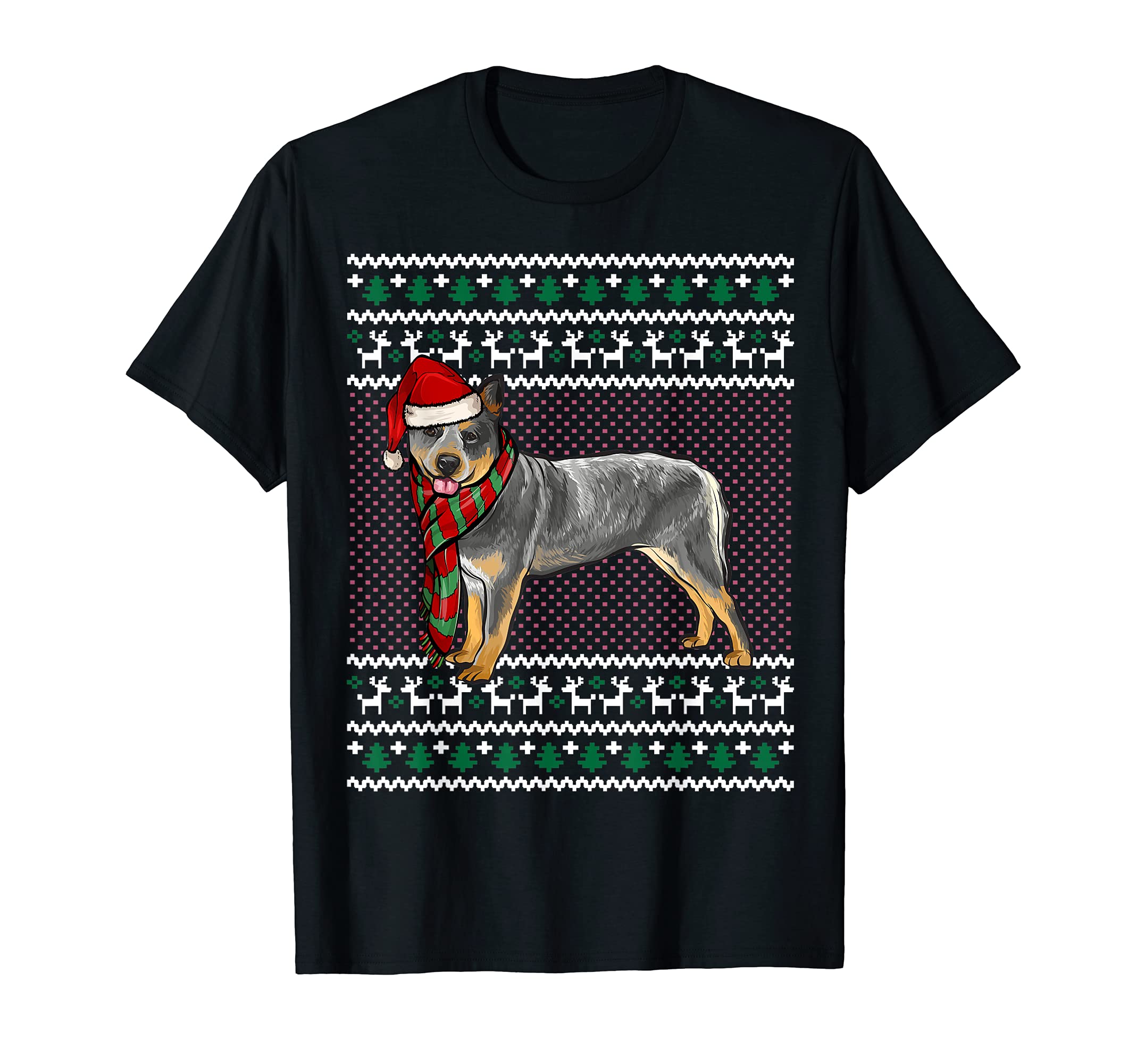 Xmas Australian Cattle Dog Santa Hat Ugly Christmas T-Shirt