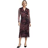 Anne Klein Womens Long Sleeve Twist Front Printed Shine Midi Dress