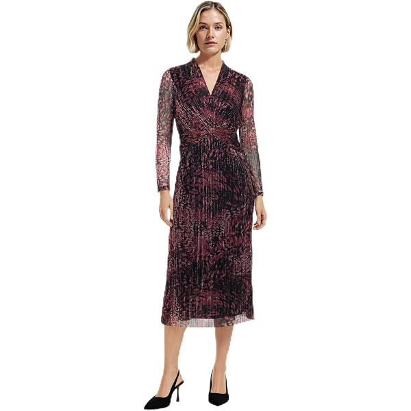 kenneth cole women's knot-front long-sleeve maxi dress Kenneth Cole Women's Long Sleeve Printed Mesh Knot Front Midi Dress at  Amazon Women's Clothing store
