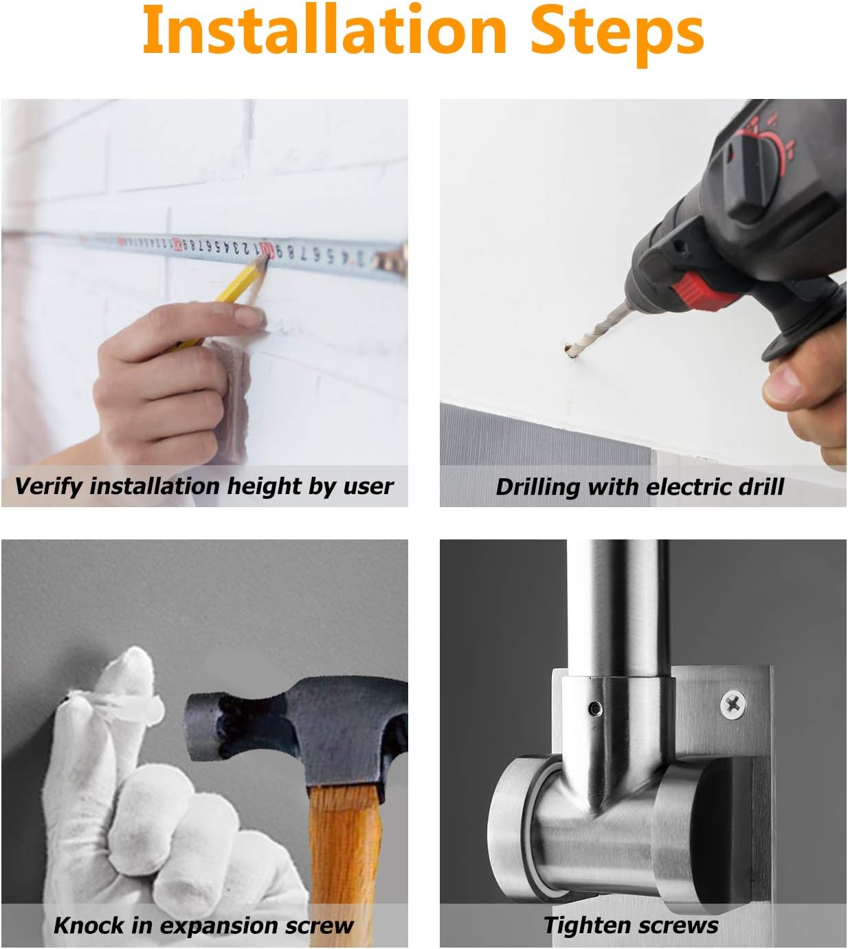 Stainless Steel Toilet Grab Bar Handicap Rails Grab Bars Bathroom Support for Elderly Bariatric Disabled Commode Safety Hand Railing Guard Frame Shower Assist Aid Handrails Hand Grips 23.6 Inch: Health & Personal Care