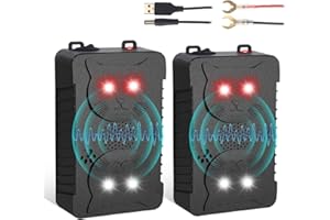 ZLIEATMP Rodent Repellent for Car Engines, Ultrasonic Mouse Repeller with Strobe Light, 2 PCS Power Supply Rat Deterrent for Car Engines, Under Hood Rodent Repellent Keeps Rats Away from Vehicle, Garage, Attic