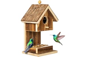 KARLLIU Bird Houses for Outside Hanging Bird House Feeder for Hummingbirds Cardinal Wren Bluebird Wild Birds Small Natural Wood Birdhouse for Country Cottages Farmhouse Outdoor Garden Decoration