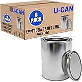 LAUCO Empty Paint Cans with Lids – 16oz, 32oz & 128oz Metal Paint Cans in Multiple Bulk Pack Sizes – DIY, Crafts, Resin, Adhesives & Storage (32oz – 6 Pack)