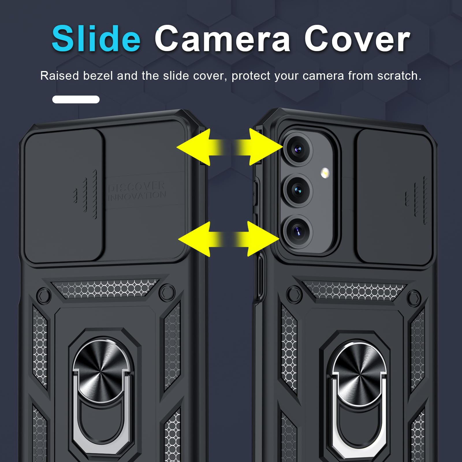 Janmitta Compatible with Samsung Galaxy A16 5G/4G Case Built in Slide Camera Lens Cover+Screen Protector+Finger Ring Holder Kickstand,Heavy Duty Shockproof Full Body Phone Cover,2025 Black