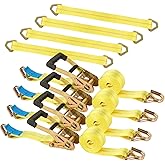 YAYODS 4 Pack Car Tie Down Straps for Trailers with J Hooks, 2" x 10' Heavy Duty Ratchet Straps with 2" x 36'' Axle Straps, 10,000lbs Break Strength Truck Strap for Car, Truck, UTV Transport, Yellow