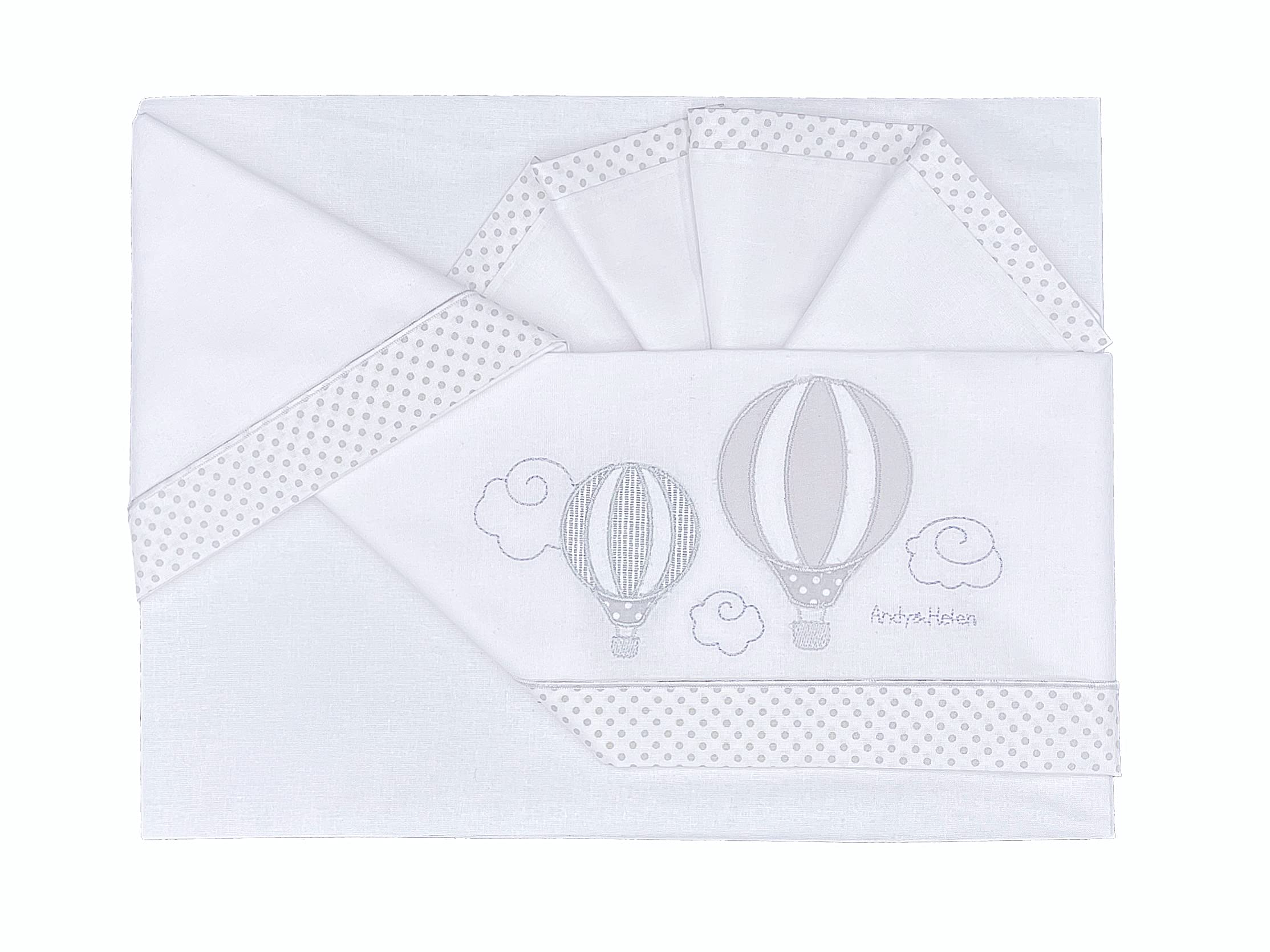 Complete 3-piece embroidered cot bed sheet + bottom with elastic bands and pillowcase. Suitable for MAXI, NEXT TO ME, side bed