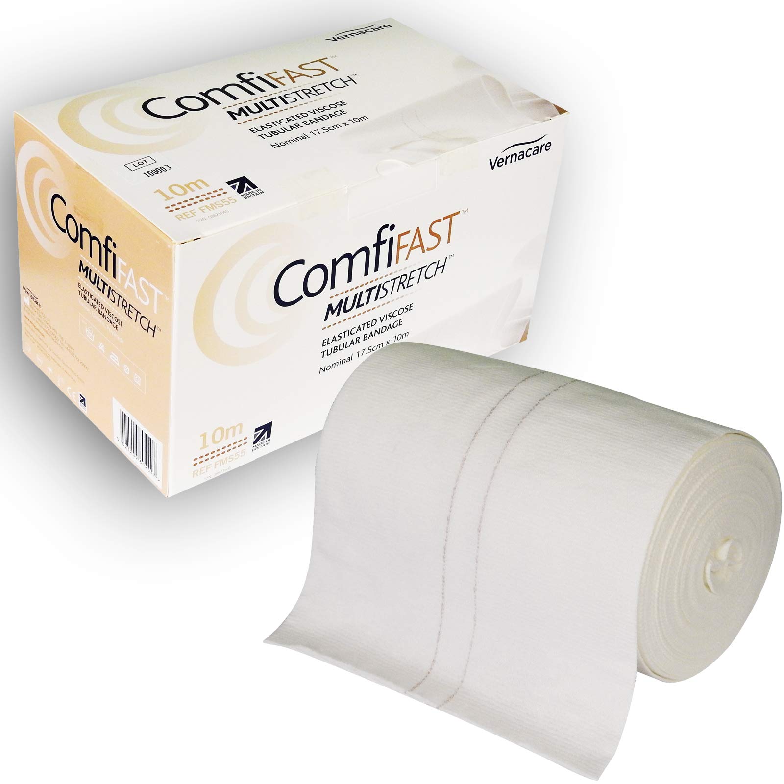 Comfifast Elasticated Multistretch Tubular Viscose Bandage - for Adult Trunk, Beige Line 17.5cm (for Limb Circumference 50-120cm) - 10m Roll