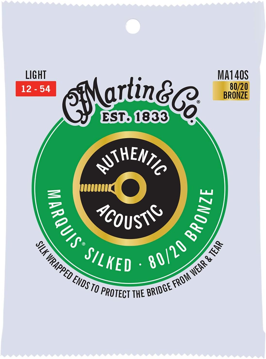 Martin Guitar MA140S Authentic Acoustic Light-Gauge Marquis Silked Strings, 80/20 Bronze Acoustic Guitar Strings