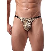 ohyeahlady Mens Sexy Thong Underwear G-String Briefs Leopard Print Low Rise Sexy Hot Shorts for Mens Soft T-Back Thong