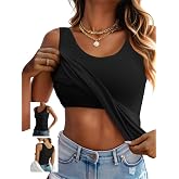 Ninee Womens Built in Bra Tank Tops Summer Casual Cami Tanks Wide Strap Scoop Neck Camisole Top