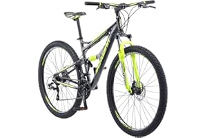 Schwinn Traxion Mountain Bike for Adult Men Women, 29-Inch Wheels, Full Suspension, 24-Speed Shimano Drivetrain, Trigger Shifter, 18-Inch Aluminum Frame, Mechanical Disc Brake, Matte Grey/Neon Green