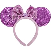 WW-WONDERFULWORLD Purple Mouse Ears Headbands With Bow &amp; Snowflake &amp; Sequins, for Cartoon Princess Costume Cosplay Decoration, Glitter Christmas Party for Women; PR (Soft Flannel)