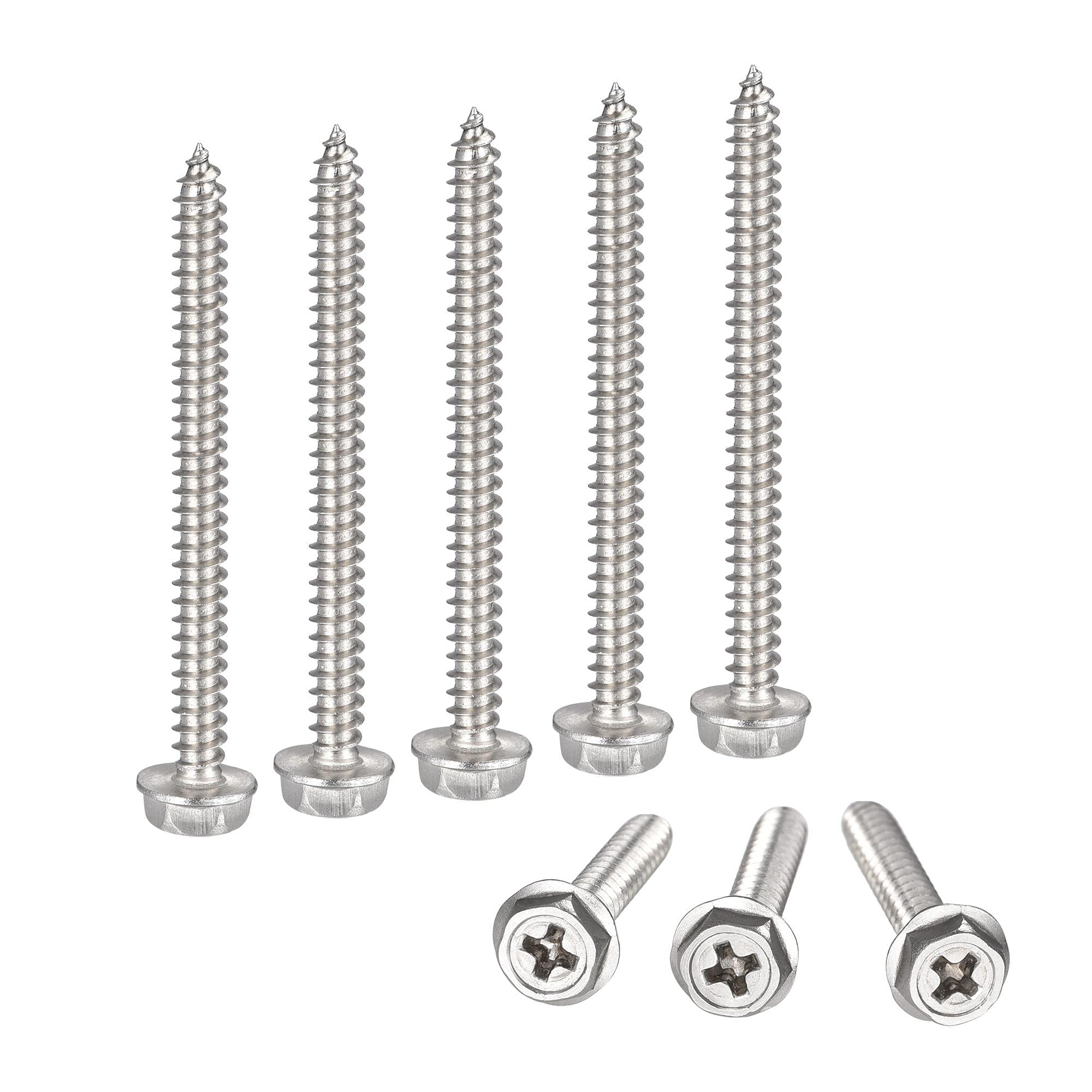 sourcing map Phillips Hex Washer Self Tapping Screws, M4 x 50mm 304 Stainless Steel Hex Flange Sheet Metal Screw 25pcs