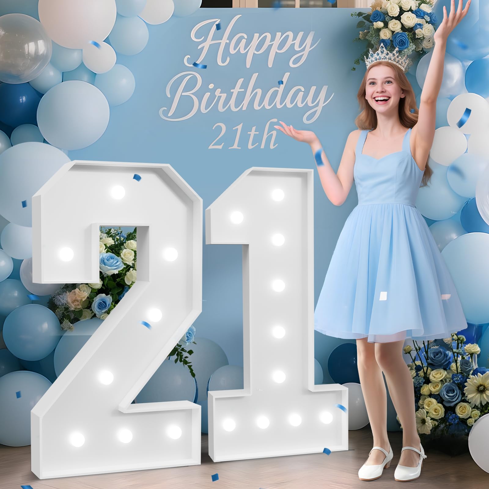 Photo 1 of 4FT Marquee Numbers 21, Happy 21st Birthday Decorations for Women Men, Large 21 Light up Number for Him Her 21 Years Old Birthday Party Supplies, 21st Anniversary Party Decor