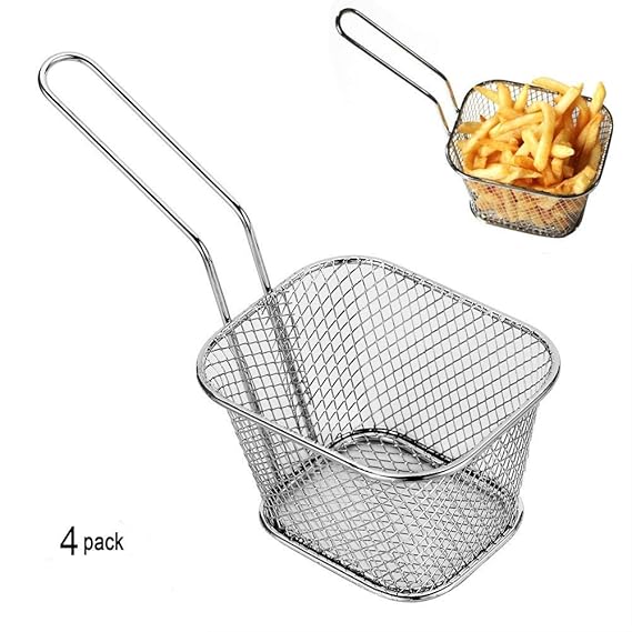 4pcs Mini Chip Baskets Kitchen Stainless steel Fryer Serving Food