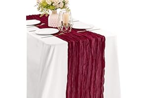 JALANCY Burgundy 10FT Cheesecloth Table Runner Boho Gauze Fabric Table Runner Rustic Sheer Runner for Wedding Bridal Baby Shower Birthday Party Boho Table Decor（1 Pack Burgundy）