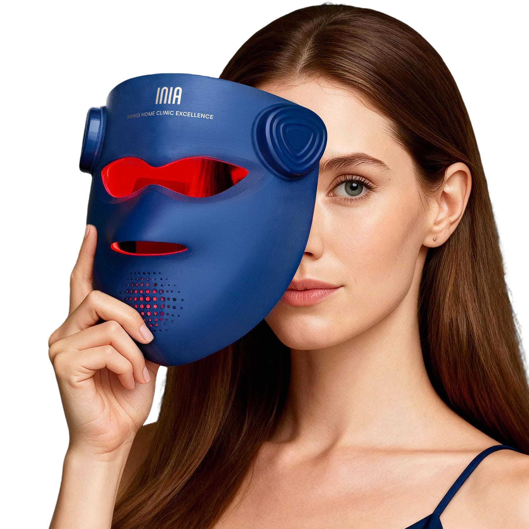 Photo 1 of INIA Glow 4D Wireless Red Light Therapy Mask for face – Dual NIR, 320 LEDs, 4 Modes, Under-Eye Cooling, Cordless & Rechargeable LED Face Mask for Home & Travel, Skincare Gifts for Women Mom Wife, Blue