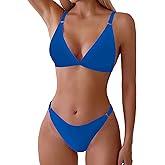 ZAFUL Women's 2 Piece Floral Print Swimsuit Triangle String High Cut Bikini Sets Bathing Suit(1-Blue, Medium)