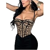 SHENHE Women's Sexy Lace Up Boned Bustier Corset Going Out Y2k Mesh Corset Party Clubwear