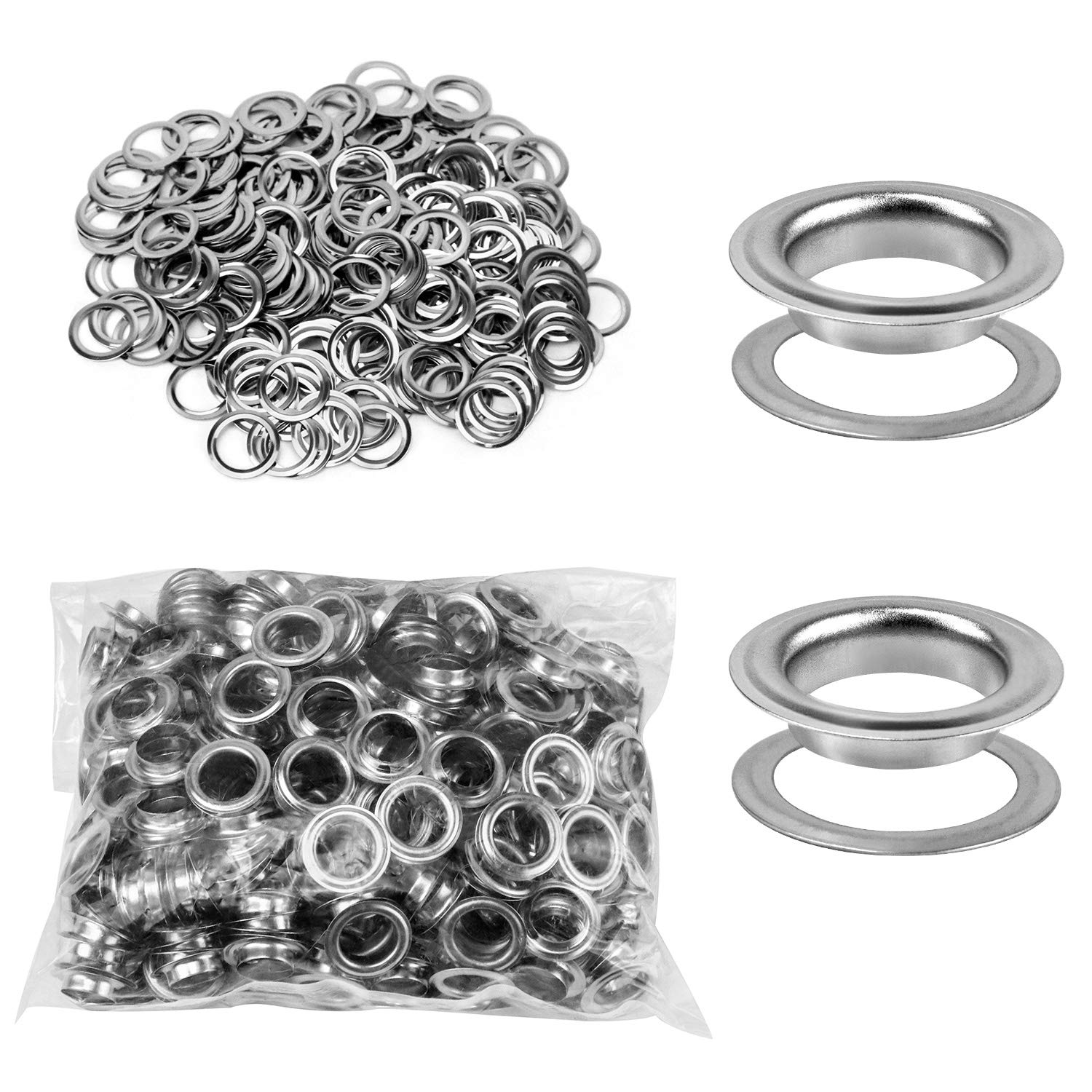 QWORK® Grommets Eyelets Kit, 500 Pieces Grommet and 500 Pieces Washer, 1/2 Inch (12mm), for Shoes Leather Tag Canvas and Belt Craft Making, Silver