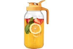 RIGHTLED 2 Quart Wide Mouth Glass Pitcher with Lid, 64oz Mason Jar Pitchers, Leak-proof Iced Tea Pitcher,Heavy Duty Container for Fridge Sweet Tea,Juice,Cold Brew Coffee,Breastmilk Storage Drinks-1PACK/Yellow