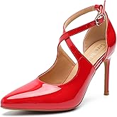 fereshte Women's High Heels Pumps Stiletto Crisscross Ankle Strap D'Orsay Pointed Toe 3.5" Dress Shoes