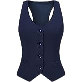 V VOCNI Waistcoat Vest for Women Racerback Button Up Fashiona Casual Dress Suit Vest Top