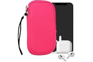 kwmobile Neoprene Phone Pouch Size M - 5.5" - Universal Cell Sleeve Mobile Bag with Zipper, Wrist Strap - Neon Pink