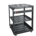 RIVECO 12U Network Rack with Reinforced Top Cover - 4 Post Floor Rack on Wheels for 19" Equipment & Stereo Gear- Including Rack Mount Power Strip & 1PCS 1U Rack Shelf