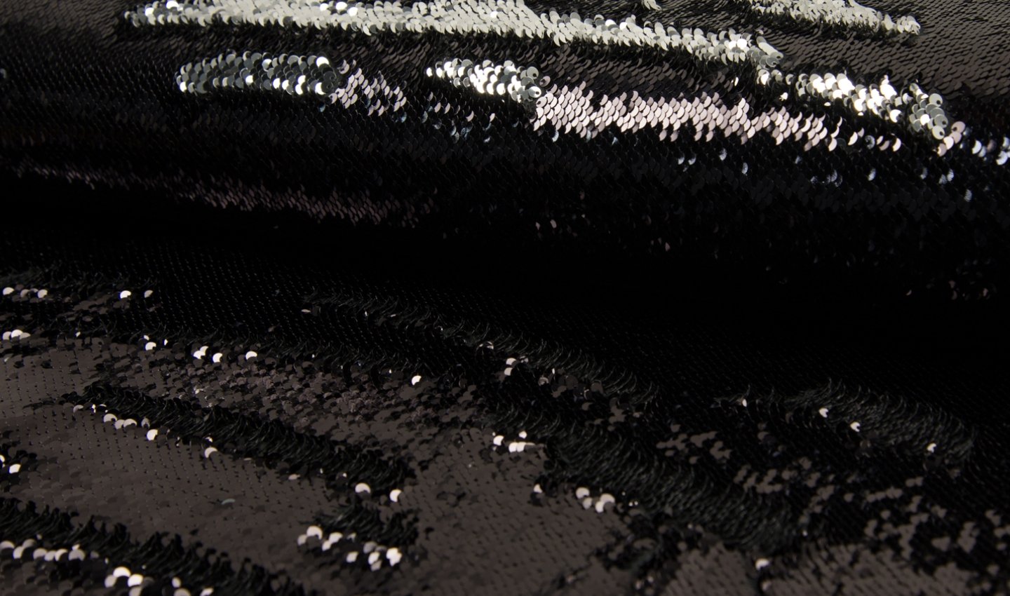 Luxury Cocktail Two Tone Mermaid Fish Scale Sequin Fabric Material - Silver Black, 1Mtr - 140cm x 100cm