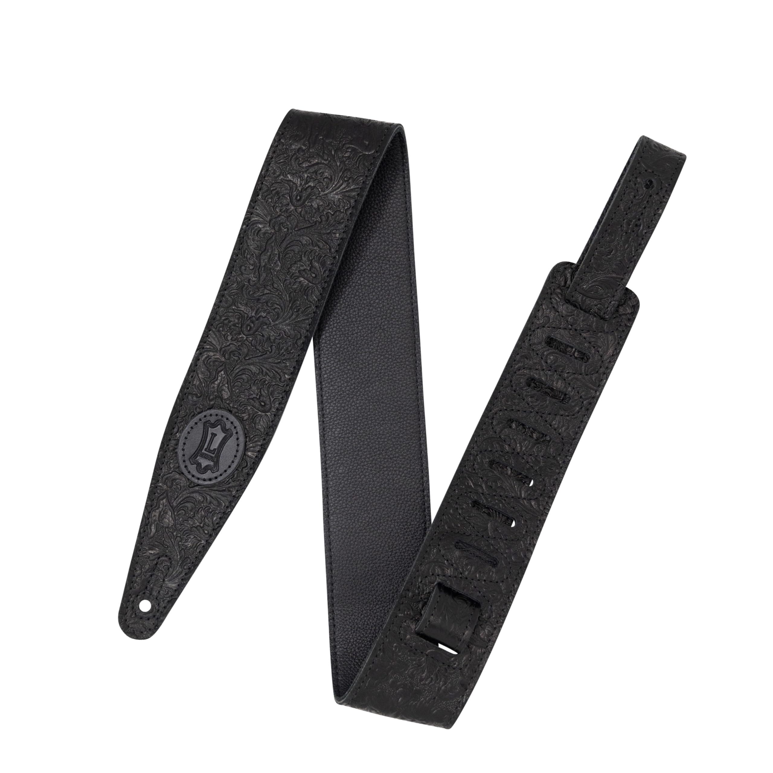 Levy's 2.5 Inch Florentine Series Leather Guitar Strap in Black Adjustable Height from 48 to 55 Inches, One Size