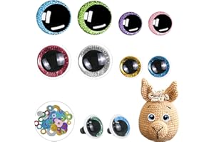 Beiskll Large Safety Eyes 3D Glitter with Washers, Moon & Round Shaped Plastic Craft Eyes for Crochet Toy, Stuffed Doll and Plush Animal, 2 Sizes (Multicolor - 16PCS)