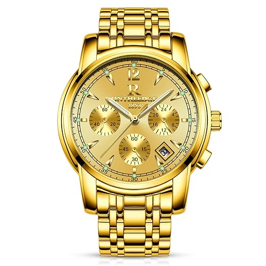 RORIOS Business Uhren Analog Quarzuhr Kalender Edelstahl Metallarmband Leuchtend Armbanduhr