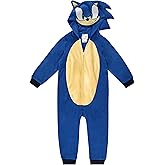 Sonic The Hedgehog Kids Onesie Pajamas - Boys Long Sleeve Zip Up Hooded Blanket Sleep - One Piece Costume - Official License