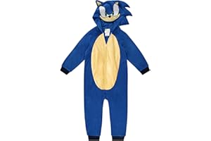 KOMAR KIDS Sonic The Hedgehog Kids Onesie Pajamas - Boys Long Sleeve Zip Up Hooded Blanket Sleep - One Piece Costume - Official License