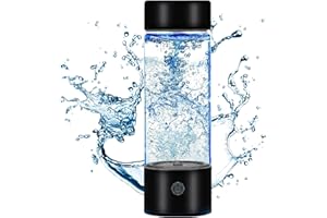 VNAEEU Hydrogen Water Bottle, Portable Hydrogen Water Ionizer Machine, Liquid Water Bottle with Built-in LED Light, Hydrogen Rich Water Glass Drinking Water Bottle for Travel, Fitness, Yoga Black Color