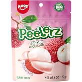 AMOS Peelerz Lychee Gummy Candy, Peelable Fruit-Shaped Candy | 6oz Resealable Pouch | Made with Real Fruit Juice, Fun &amp; Chewy Snack for Holidays
