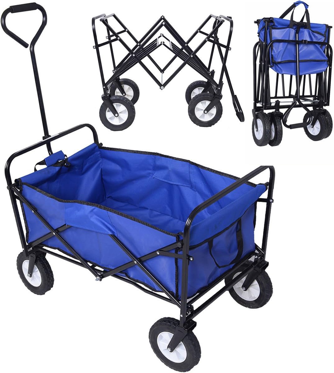 Collapsible Folding Wagon Cart Garden Buggy Shopping Beach Toy Sports Blue