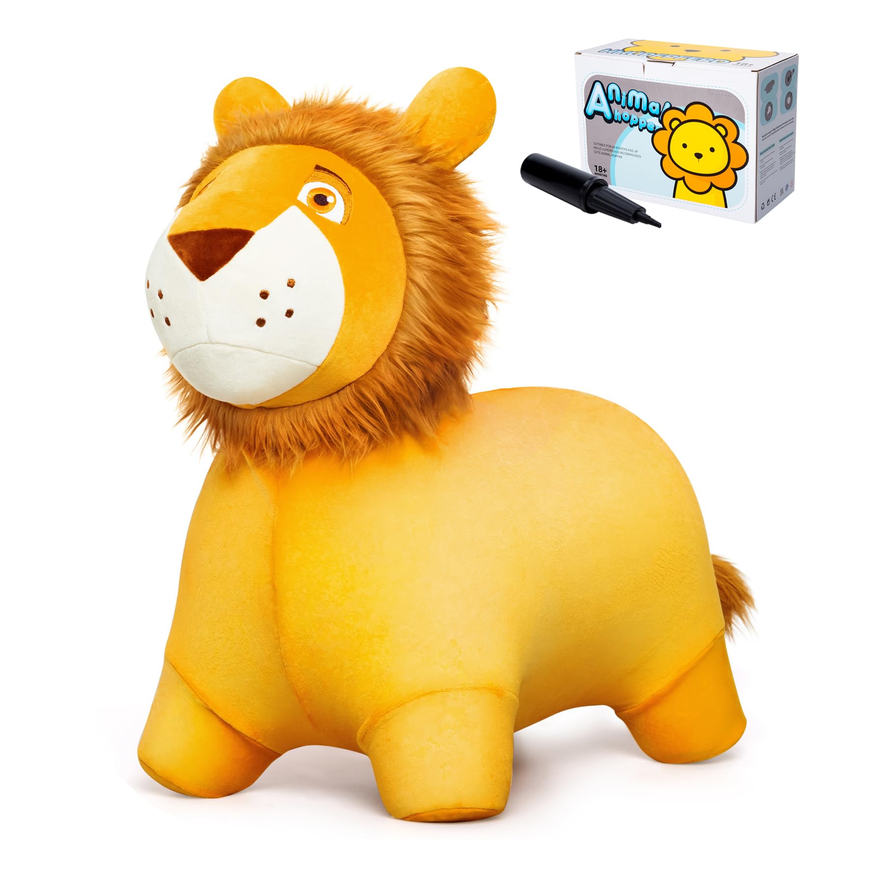 Vastoy Animal Hopper for Kids 2-6 Years, Animal Hoppers Inflatable Bouncy Lion Ride-On Toy with Hand Pump, Indoor Outdoor Play, Inflatable Lion with Fabric Removable Cover