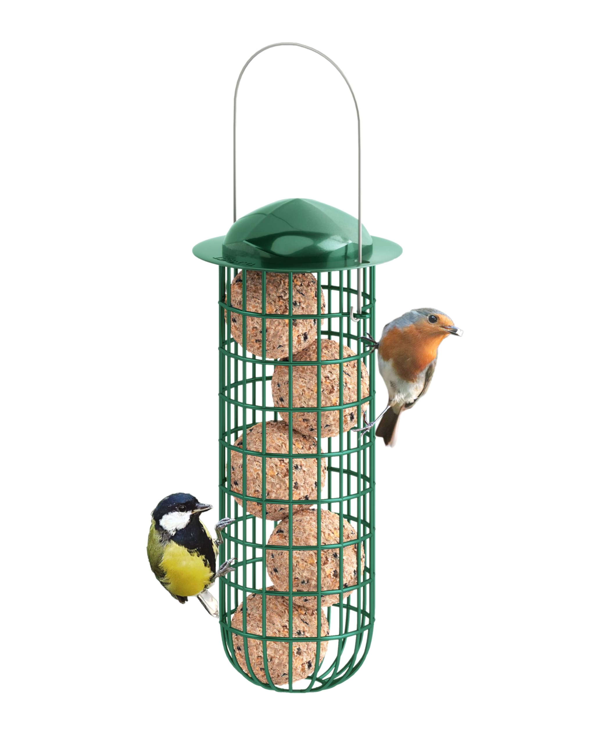 iBorn Metal Bird Feeders for Fat Ball Bird Feeders For Wild Birds Pack of 1 Energy Fat Ball Holder Hanging Green Color Finish