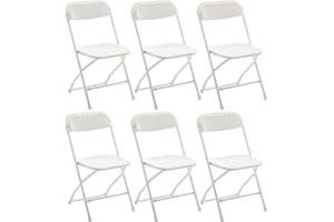 BTEXPERT Set of 6, Indoor Outdoor White Plastic Folding Chairs Stacking Steel Frame Commercial 650LB Weight Capacity Seating Home Yard Garden Wedding Event Party Picnic Dining Church School Portable