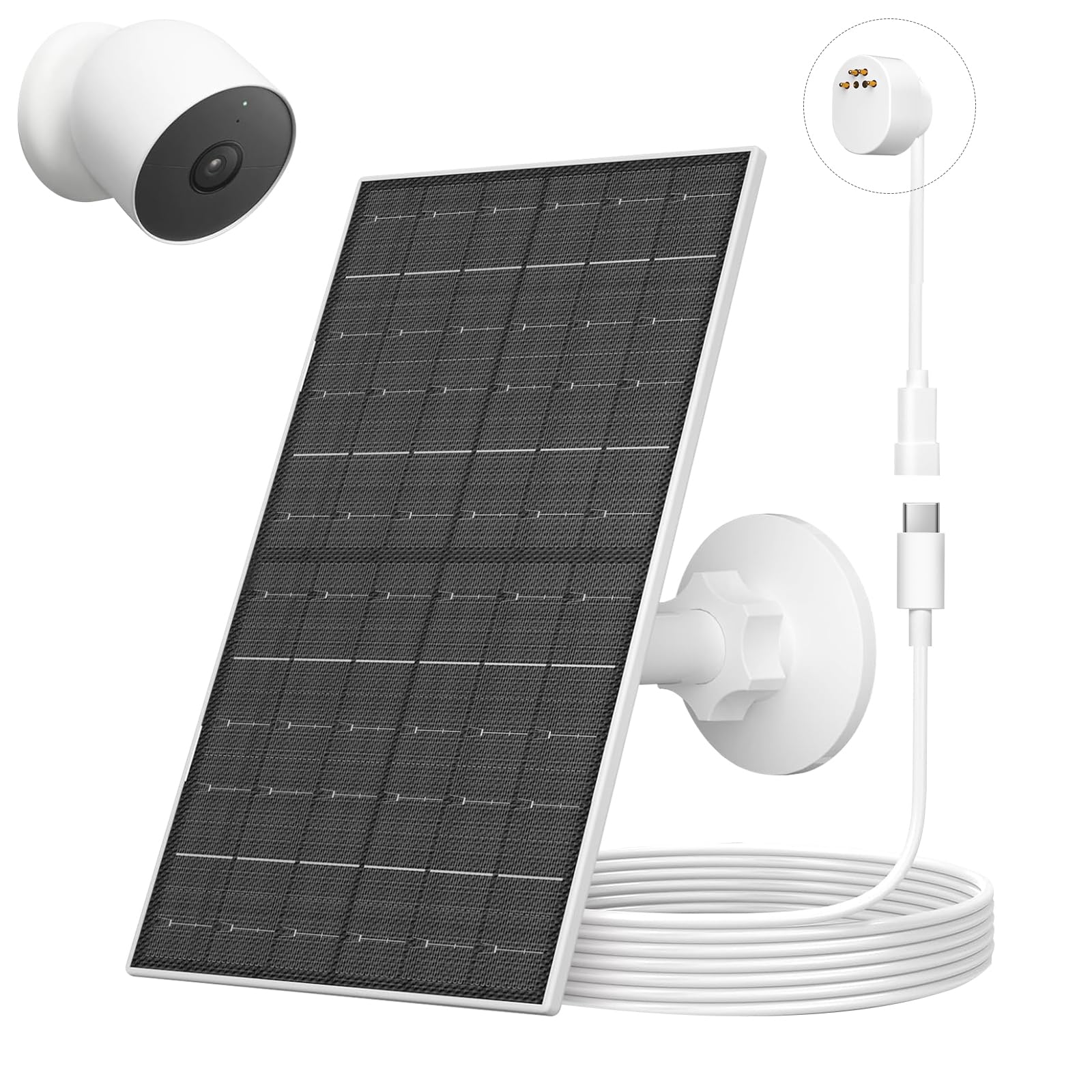Photo 1 of VUEBEE 7W Solar Panel for Google Nest Cam (Battery Version), USB-C Solar Charger for Indoor & Outdoor Use, IP66 Waterproof, 360° Adjustable Mount, 7.2ft Cable